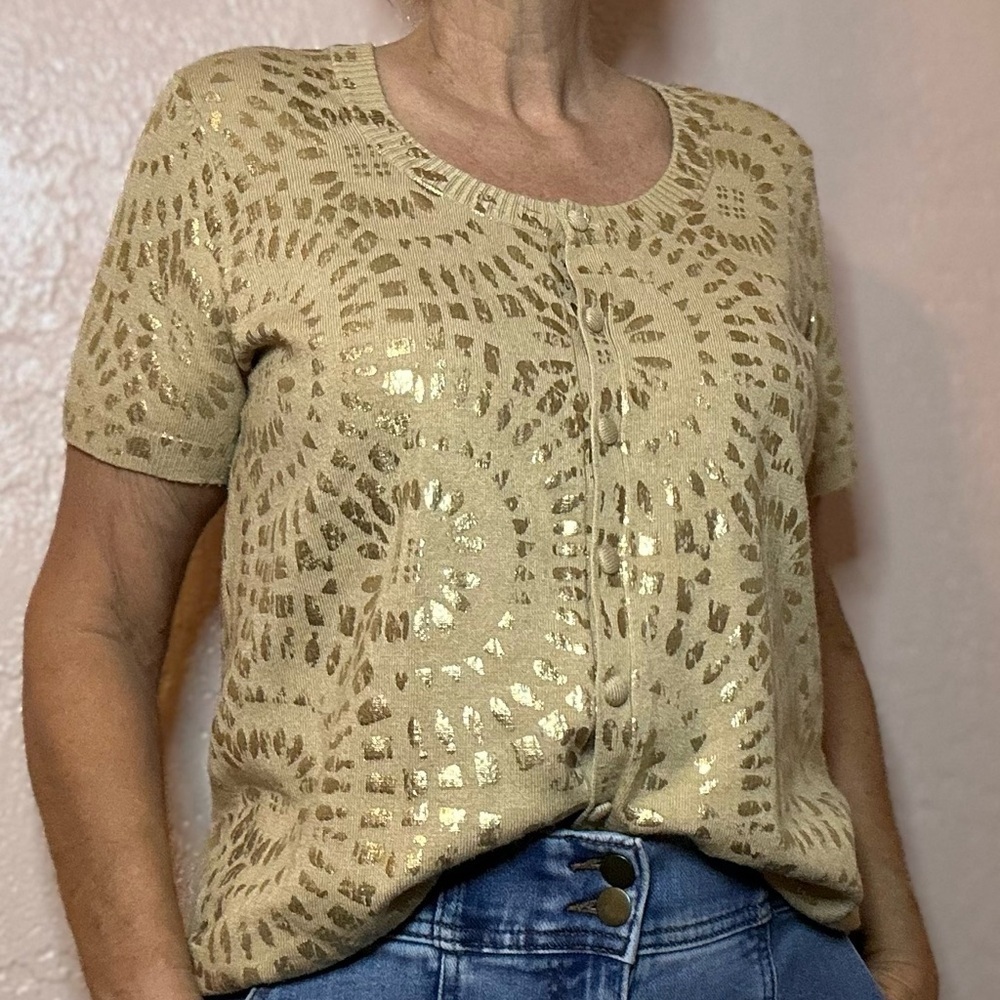 Chico's Gold and Tan Patterned Cardigan - Picture 10 of 11